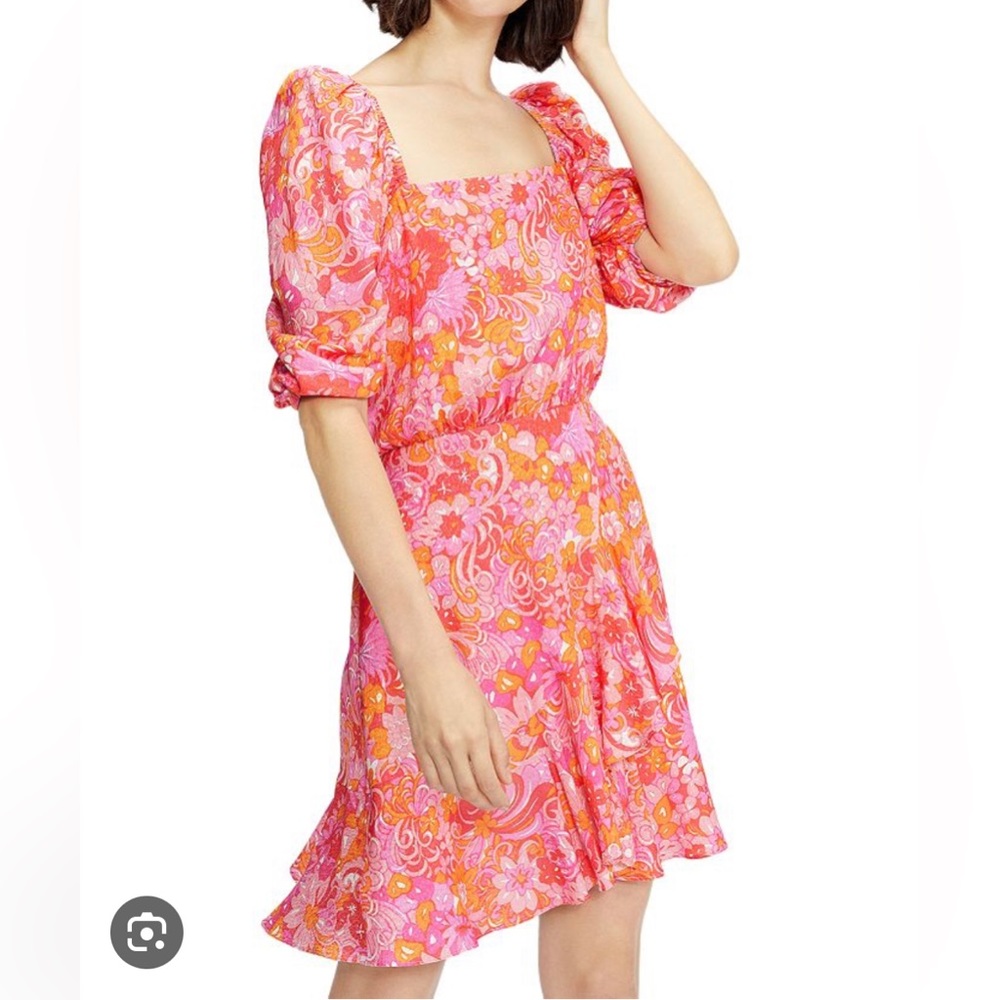 Ted baker exaggerated shoulder pink floral dress